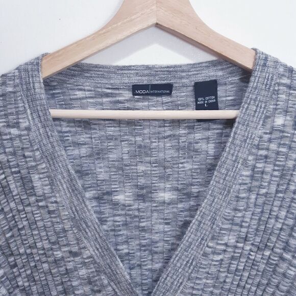 Moda International 100% Cotton Long Gray Cardy - Picture 2 of 10